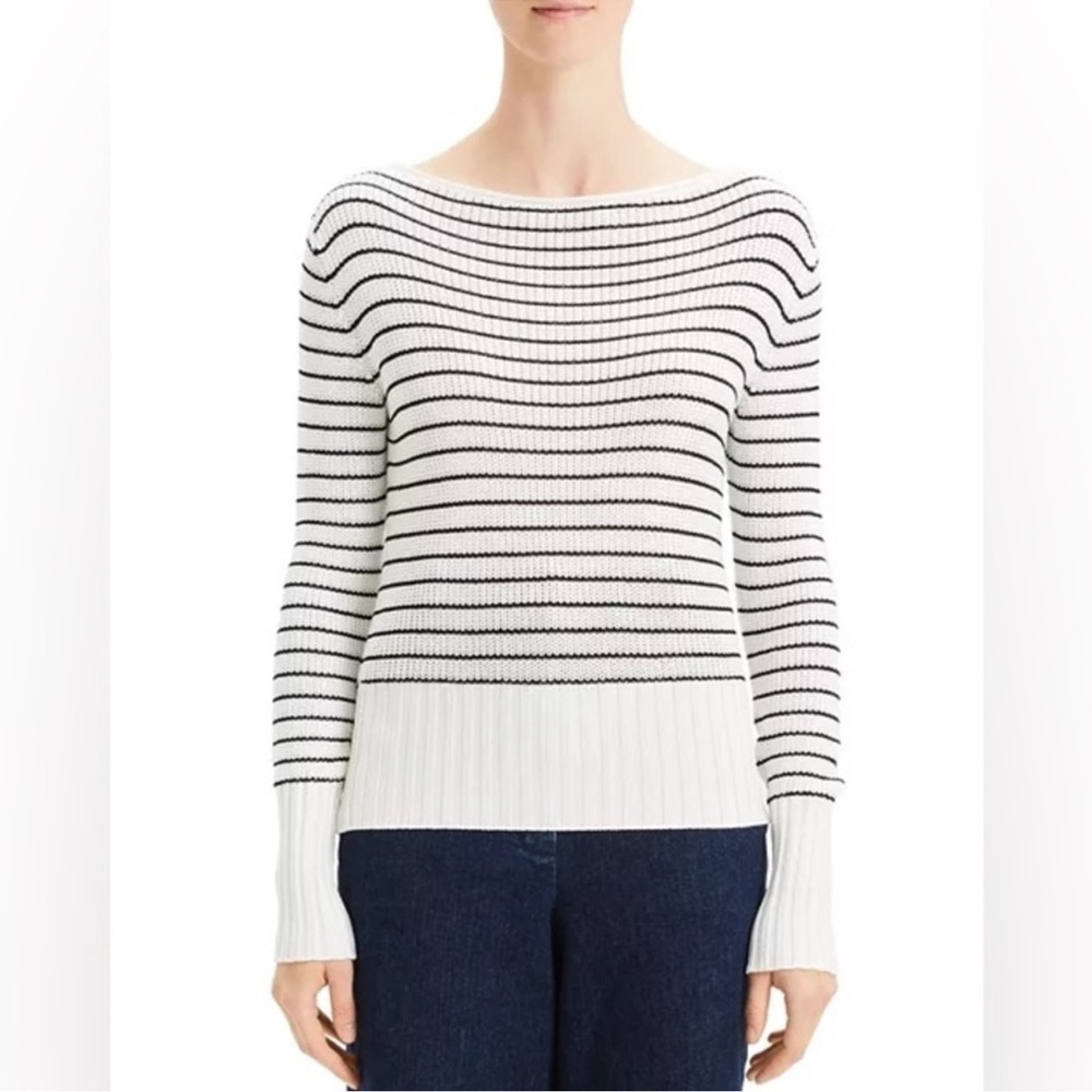 Theory Black and White Striped Knit Large Sweater